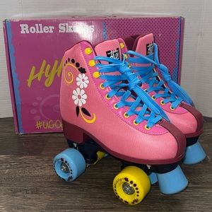 Hype Hot Pink floral Roller Skates -2pair Extra Laces & In Box #UGOgirl Size: 2
